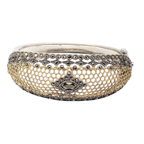 Judith Jack Sterling Silver & Gold-Tone Marcasite Bangle Bracelet #21222 - Picture 1 of 13